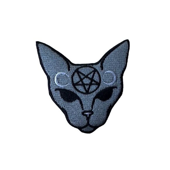 Pentagram Sphinx Wiccan Cat Satanic Embroidered Patch - Picture 1 of 4